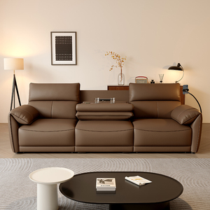 Juego de Sofás Reclinables de Lujo Moderno de <span class=keywords><strong>3</strong></span> <span class=keywords><strong>Plazas</strong></span> Tapizado en Cuero Genuino con Estructura de Metal Extensible para Sala de Estar - Product Image 5