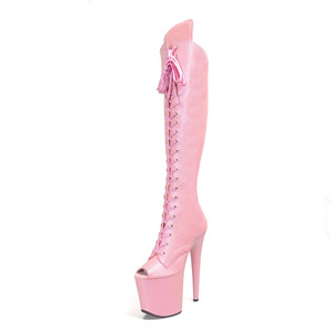 20cm Sexy Queen Plus Size Travesti Gothique Pole Dancer Stripper Talons Rose Genou Bottes Discothèque Club Stage Walking Fetis - Product Image 1
