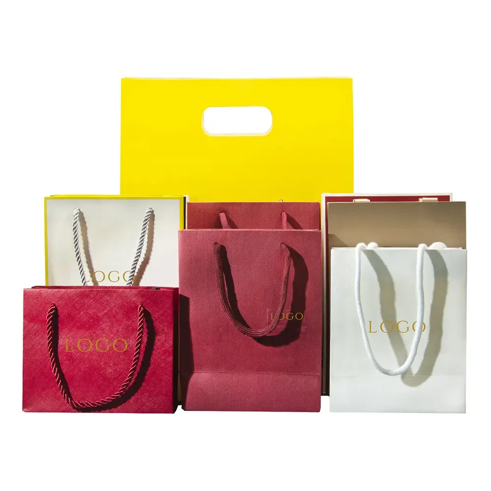 Commercio all'ingrosso personalizzato stampato di lusso Shopping gioielli regalo sacchetti di carta borsa a mano imballaggio gioielli personalizzazione borse artigianali personalizzate