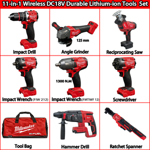 Set di Utensili Industriali Milwaukee <span class=keywords><strong>18V</strong></span> M18, Kit da 12 Pezzi con <span class=keywords><strong>Avvitatore</strong></span> <span class=keywords><strong>a</strong></span> Impulsi Brushless Cordless Red Fuel, Set di Utensili Elettrici 11-in-1 - Product Image 3