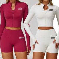 Ensemble de survêtement décontracté 2 pièces pour femme : veste courte zippée avec passe-pouce et short cycliste taille haute – Tenue de sport personnalisée pour l'entraînement