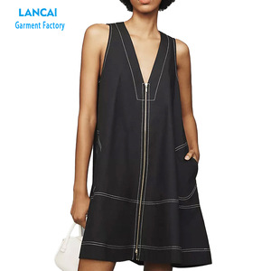 Profundo cuello en V suelta manga larga ropa hogar vestido camiseta vestido - Product Image 1