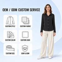 Chemisier en satin à manches longues pour femme, col rond, coupe ajustée, brillant et soyeux, idéal pour le bureau, les affaires, les trajets quotidiens, tenue décontractée ou formelle d'automne