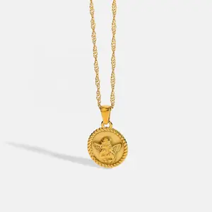 New Cute Angel Pendant Necklace For Women 18K Gold Plated Stainless Steel Necklaces Water-wave Chain Fashion Jewelry Accessories