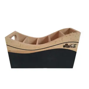 Carved Boat Shape Wooden Craft Cutlery Box with Dividers and Custom Printed Logo for Kitchen 4 Compartment Utensil Storage Caddy