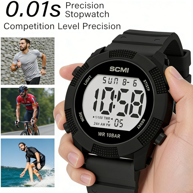 Unisex Mens Digital LED Back Light 10Bar Waterproof Sports Watches with Large Face Stopwatch Alarm Date Wrist Watches Outdoor