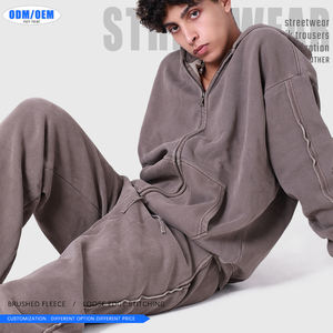 Customizable Vintage Distressed Patchwork Straight-leg Pants Men's Batik <b>Trousers</b> with Brushed Fleece <b>Drawstring</b> Sweatpants - Product Image 3