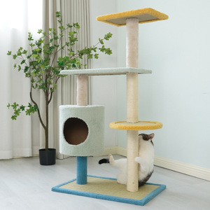ต้นไม้แมว 4 ชั้น พร้อมเสาข่วนทำจากไซซอล บ้านแมว และแท่นสำหรับแมวในบ้าน - Product Image 3