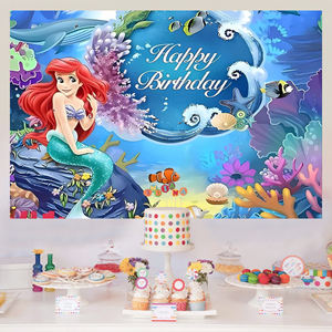 <span class=keywords><strong>Petite</strong></span> sirène thème princesse Ariel toile de fond fête <span class=keywords><strong>d</strong></span>'enfant joyeux <span class=keywords><strong>anniversaire</strong></span> <span class=keywords><strong>d</strong></span>écorations sirène fond toile de fond bannière - Product Image 2