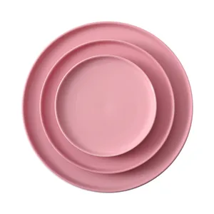 European style tableware pink colored porcelain dinner plate ceramics serving dishes for restaurant