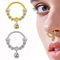 Nouveau clicker de septum en acier inoxydable Gaby incrusté de zircons anneaux de nez en or cerceaux de nez bijoux de piercing en gros pour les femmes