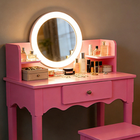 Table de maquillage pour enfants en MDF rose, design moderne et durable, avec tiroir, pour la chambre des filles et le salon