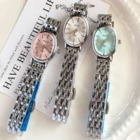Jam Tangan Wanita Oval Kecil Sederhana dengan Tali Stainless Steel untuk Pelajar Wanita, Elegan Minimalis, Laris Manis