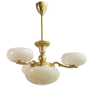 Lampadario in Rame Stile Art Déco con Opale, Finitura Oro, Design Retrò Francese, per Soggiorno e Camera da Letto, con Paralume in Vetro a Ciotola, Controllo Vocale Smart tramite App - Product Image 6