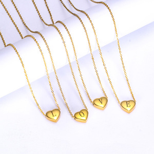 Collar con colgante de corazón de acero inoxidable con grabado de alfabeto, joyería de regalo para uso diario para mujeres - Product Image 2