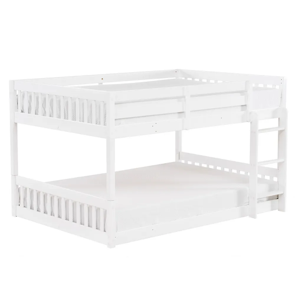 Children Pine Wood Short Bunk Bed Vertical Bed Head 47.5 &quot;H Full/Twin White Safe Design and Easy Assembly