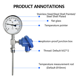 หม้อไอน้ำอุตสาหกรรมสแตนเลสทนการกัดกร่อน พร้อมเทอร์โมมิเตอร์ไบเมทัลลิกส์ส่งสัญญาณระยะไกล 4-20mA - Product Image 2