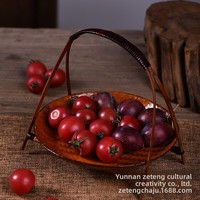 Plateau à fruits en bambou tressé fait main, style japonais, pour fruits secs et collations, avec pieds hauts, dessous de verre rond, Yunnan