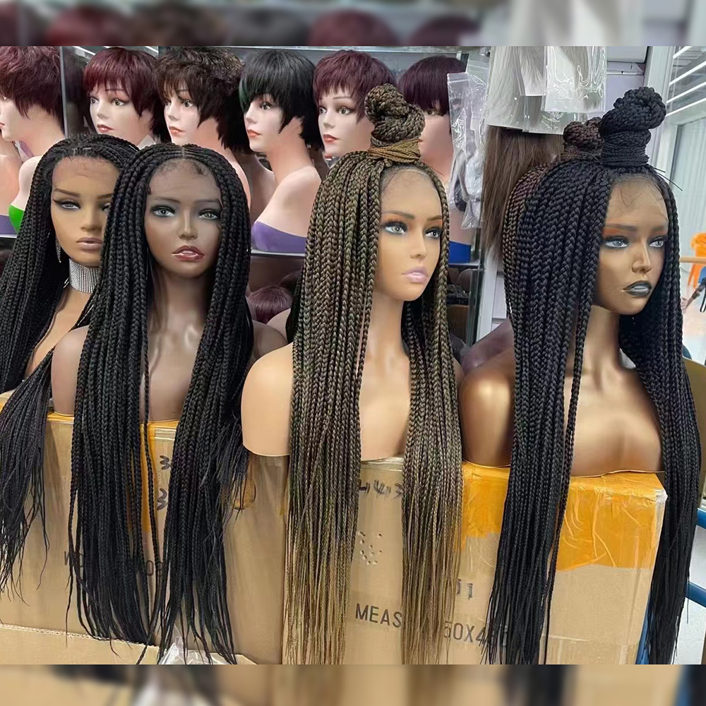 cheap 34 inch braided full laces synthetic fiber wigs vendors, Wholesale synthetic braiding hair for black women