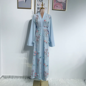 Abaya Ouverte L-41 en Dentelle Style Turc à Manches Longues et Longueur Cheville, Respirante et Légère pour Femme Musulmane, Robe Abaya pour l'Aïd et le Ramadan - Product Image 5