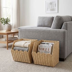 Rattan Storage <b>Basket</b> <b>Large</b> Stackable Desktop Organizer For Books And Sundries Eco Friendly Rectangle Shape L Size - Product Image 2
