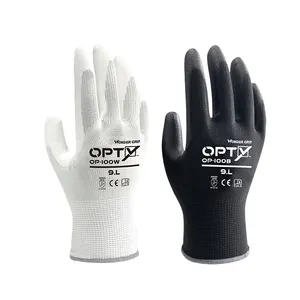 OP-100W Universal-PU-Handschuhe Polyester/PU-Weißhandschuhe