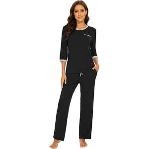 Pyjamas personnalisés pour femmes en viscose de bambou, manches 3/4, vêtements de nuit rafraîchissants avec poches, tailles S à XXL - Product Image 6