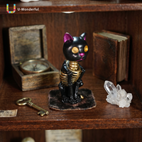 Statue en résine de chat noir gothique demi-squelette U-Wonderful, écologique, pour décoration d'Halloween, animal effrayant, vente en gros