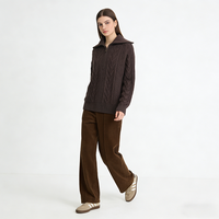 Pull en cachemire pour femme, col large, demi-zip, tricot torsadé épais, chaud et décontracté pour l'hiver