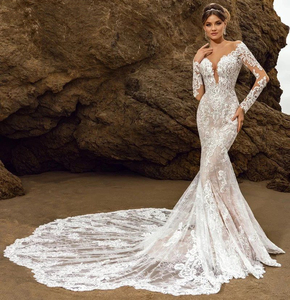 AL1644 özel Rhinestones düğün elbisesi es Robe De mariagesivil inci boncuklu seksi zarif güzel Mermaid düğün elbisesi - Product Image 2