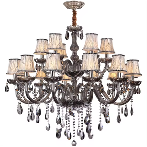 Lustre à bougie blanc chaud à hauteur réglable en cristal moderne gris fumée pour le hall du salon - Product Image 6