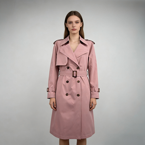 Manteau long élégant pour femme, <span class=keywords><strong>rose</strong></span>, style <span class=keywords><strong>trench</strong></span>, double boutonnage, ceinture ajustable, coupe classique. - Product Image 1
