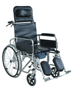 Silla de Ruedas Reclinable de Cuero Sintético con Reposacabezas Ajustable y Acolchado para Personas Mayores Postradas en Cama - Product Image 3