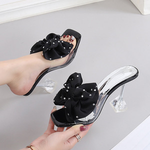ไซส์ 34-46 รองเท้าผู้หญิง ส้นสูง รองเท้าแตะแบบใส รองเท้าลำลองฤดูร้อน ประดับโบว์ รองเท้าส้นใสสำหรับผู้หญิงและสุภาพสตรี - Product Image 5