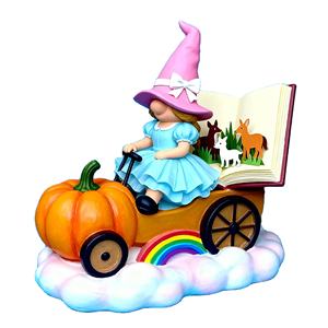 Statue personnalisée en résine Petite <span class=keywords><strong>Sorcière</strong></span> sur Voiture Citrouille, Sculpture d'Animal Magique pour Décoration d'Intérieur et Cadeau d'Halloween - Product Image 1