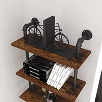 Estante de Pared Industrial de 6 Niveles, Negro, con Tubos Metálicos y Madera Rústica, Estantería Tipo Escalera, Decorativa, para Hogar u Oficina