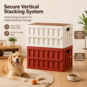 Boîte de rangement pliable pour jouets et nourriture pour animaux de compagnie avec couvercle <span class=keywords><strong>en</strong></span> bois massif, organiseur de fournitures pour chiens <span class=keywords><strong>en</strong></span> plastique robuste pour appartement - Product Image 2