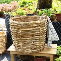 Panier en rotin vintage surdimensionné personnalisé, sculpté à la main, écologique, 30L, pot à fleurs en osier, rangement pour la maison et le jardin