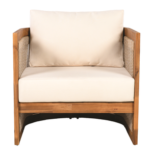 Chaise de jardin moderne en bois de rose, design courbé avec accents en corde tressée, coussins résistants à l'eau - Product Image 1