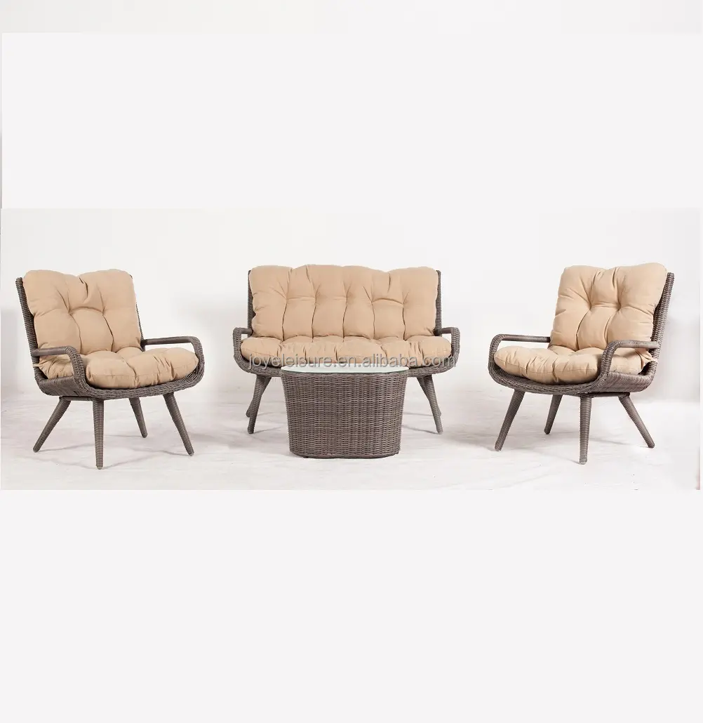 Retro Aluminium Rieten Terrasmeubilair Tuin Sofa Set Met Kussen