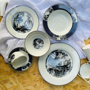 Juego de platos de cena de porcelana blanco y negro clásico de árbol viejo europeo con descuento al por mayor - Product Image 2