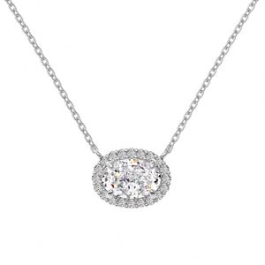 Dylam Delicate Classic Design 925 Sterling Silver 18K Gold Plated Link <b>Chain</b> Oval 8A Crushed <b>Iced</b> Cut Zirconia Pendant Necklace - Product Image 1