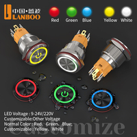 LANBOO 19mm Metal Momentary/Latching Push Button Switch DIY LED Symbol Flat Head Car Modification Custom Logo Stainless Steel