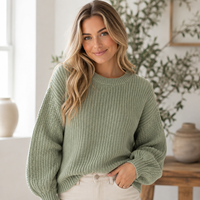 Pull en tricot épais personnalisé pour femme, col rond, manches lanternes, coupe ample, pull décontracté pour femme, OEM ODM