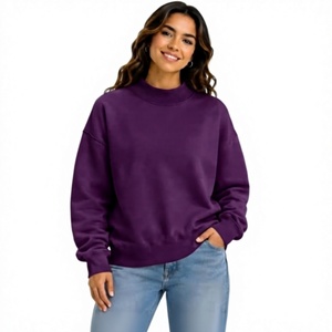 Vêtements pour femmes de haute qualité en gros, tissu polaire tricoté, motif uni, brodé, 100% coton, style streetwear, col montant - Product Image 1