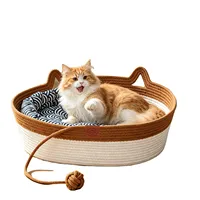 Nid pour animaux de compagnie en rotin tressé, respirant, lavable, universel pour toutes les saisons, lit pour chat et chien avec coussin de refroidissement en option