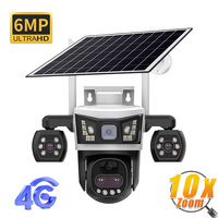 Kamera Keamanan Tenaga Surya VESAFE 3-Lensa 4G LTE Nirkabel Pemantauan Rumah Pintar Sistem Luar Ruangan V380 Akses Jarak Jauh