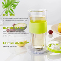 Gobelet en verre à double paroi résistant à la chaleur 13OZ / 400ml avec couvercle en verre pour porte-gobelet de voiture