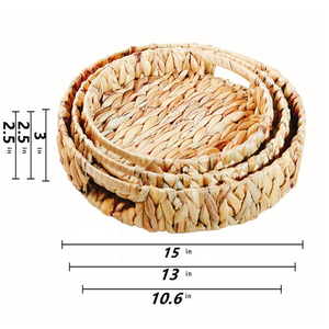 Plateau de service rond en jacinthe d'eau de style rustique avec poignées plateaux de service décoratifs - Product Image 2