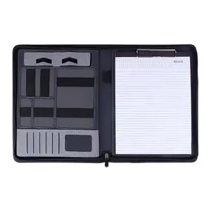 Custom logo zipper diary folder pu leather notebook with power bank and flash drive usb